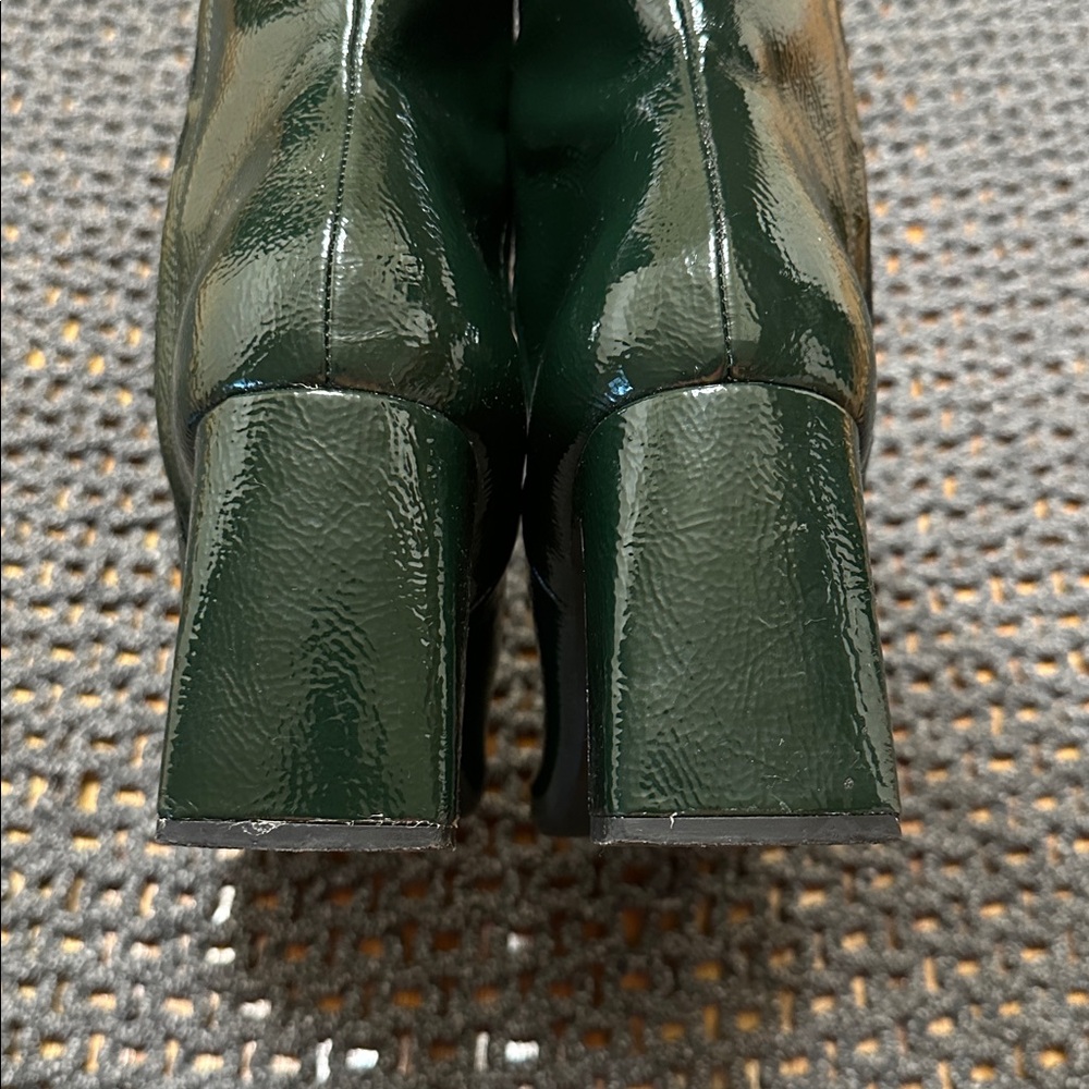 Zara Glossy Green Square Heeled Ankle Boots - Picture 7 of 10